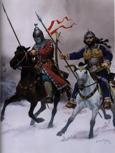Илюстрация на аварски и български конник от издание на "Оспрей"